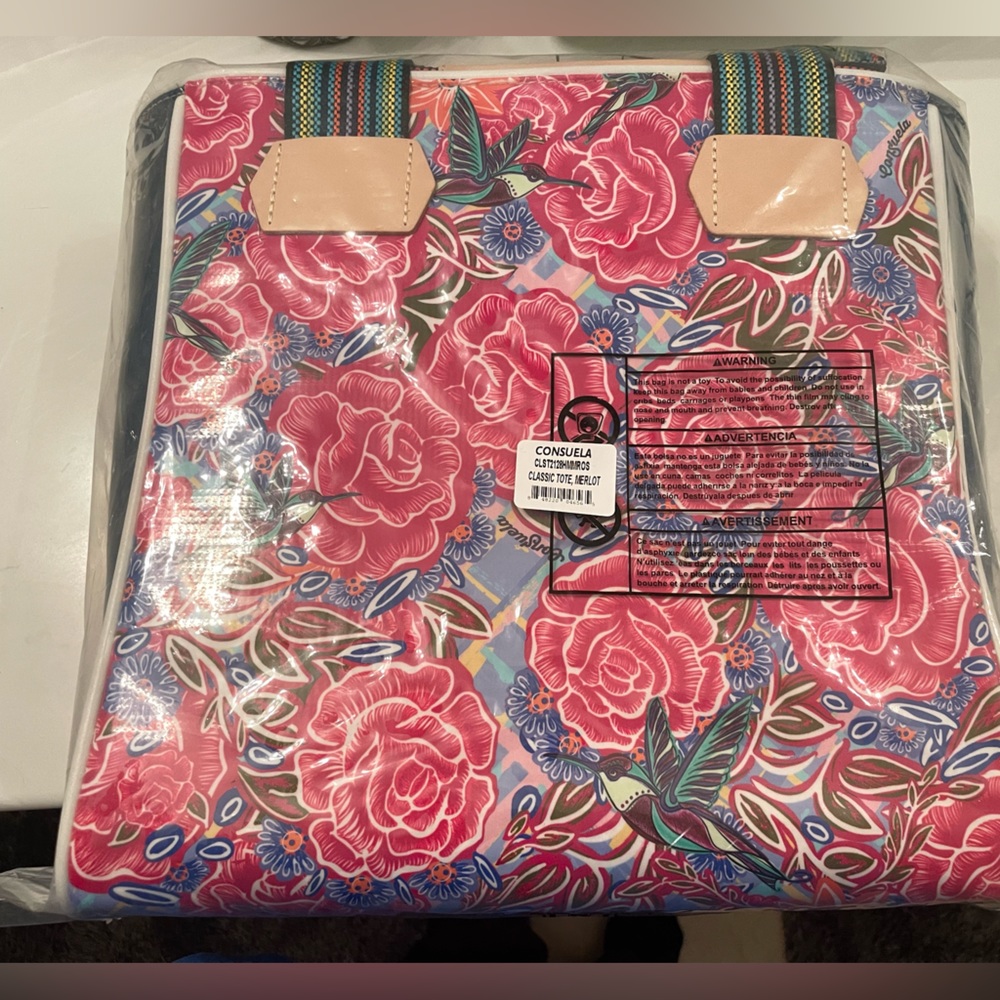 Consuela Floral Tote in Pink, Blue, Navy & Tan - Picture 5 of 9